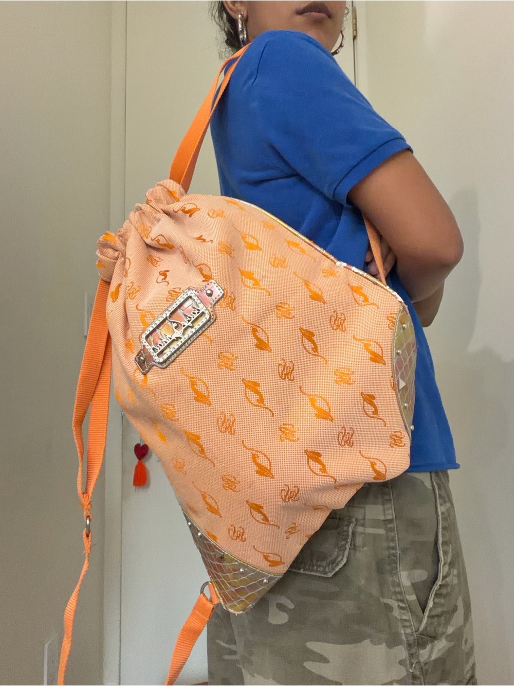 Orange BabyPhat Drawstring Shoulder Bag with Iridescent Accent
